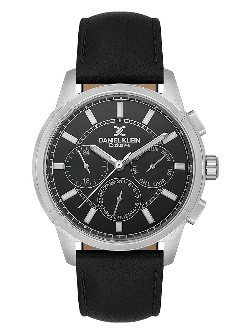 DANIEL KLEIN Men's Leather Silver Alloy Case Analog Black Round Sunray Dial Japanese Quartz Exclusive 50 Meters Water Resistant - Image 1